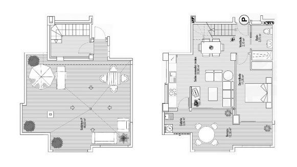 Penthouse floor plan, 1 bedroom in PLAYA PRINCIPE No. 5 (2D)