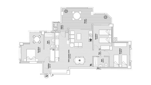Apartment floor plan, 3 bedrooms in PLAYA PRINCIPE No. 4 (2D)